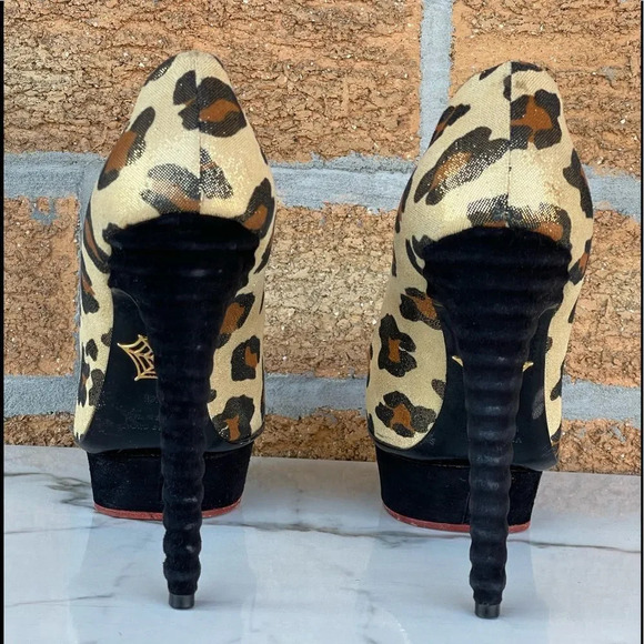 Charlotte Olympia Dolly Leopard Beige Gold Black Figure Heel Platform Pu… - Picture 6 of 16